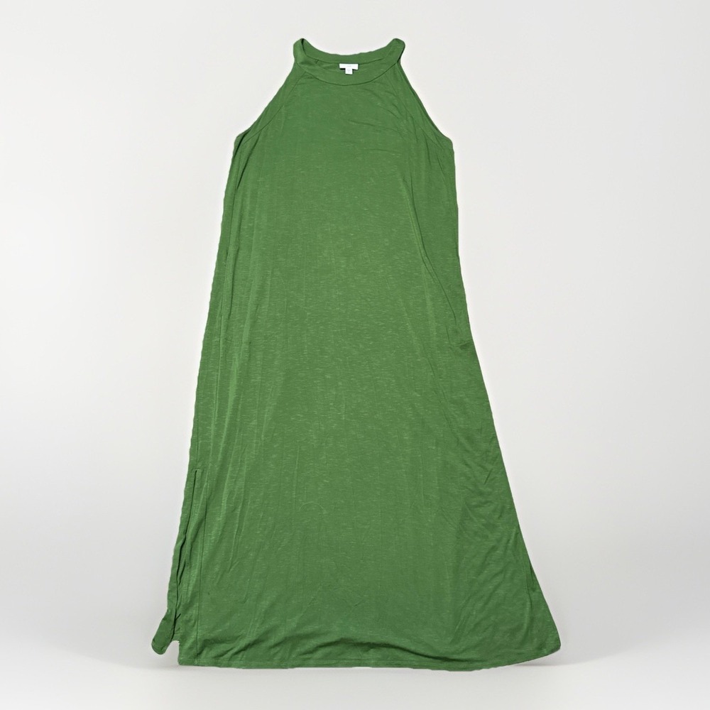 J Jill Woman's Green Casual Halter Neck Shift Maxi Dress XL Tall Pockets